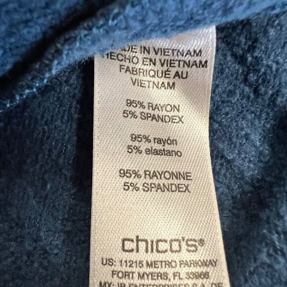 Chico's Cowl Neck Pullover Top Long Sleeve Blue Size Small Pockets - Picture 9 of 9